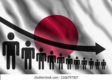 Graph Decline Of The Population On The Background Of The Flag Of Japan