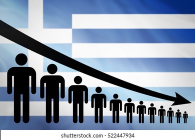 Graph Decline Of The Population On The Background Of The Flag Greece