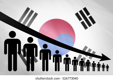 Graph Decline Of The Population On The Background Of The Flag Korea