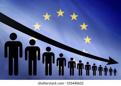 Graph Decline Of The Population On The Background Of The Flag EU Europe