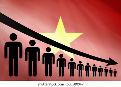 Graph Decline Of The Population On The Background Of The Flag Vietnam