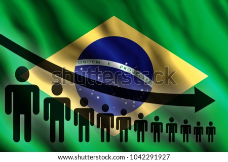 Graph decline of the population on the background of the flag of Brazil