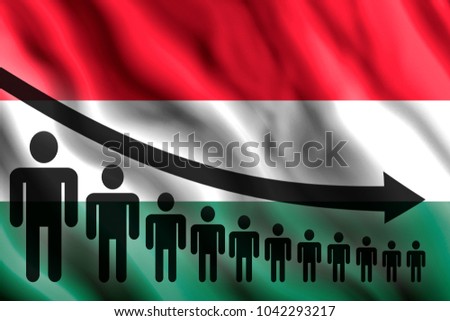 Graph decline of the population on the background of the flag of Hungary