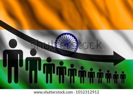 Graph decline of the population on the background of the flag of India
