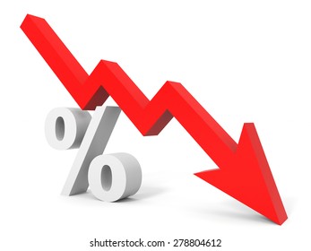 Graph Down Percent Sign Arrow. 3D Illustration.