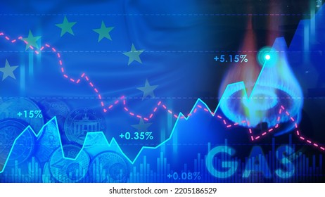 Graph Of Increase Natural Gas Prices,line Chart Stock Market Graphics ,Flag Of The European Union On A Burning Gas Stove