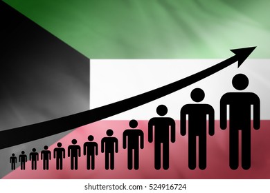 Graph of population growth on the background of the flag Kuwait