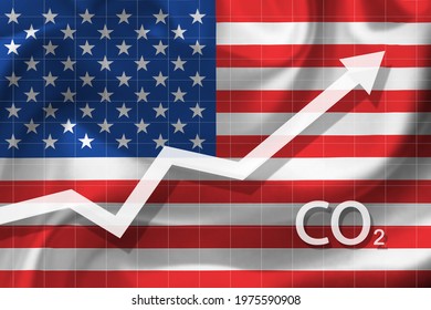 Graph Of Rising Carbon Dioxide Level In United States Of America. Air Pollution Concept. Ecological Catastrophe.