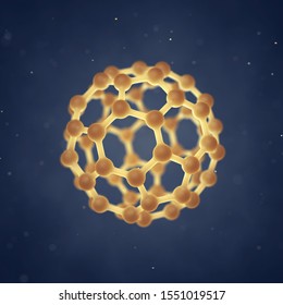 Graphene buckyball structure model, Nanotechnology research, 3d illustration