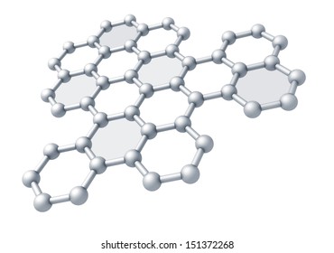 Graphene Molecule Structure Fragment Schematic Model. 3d Render Illustration Isolated On White