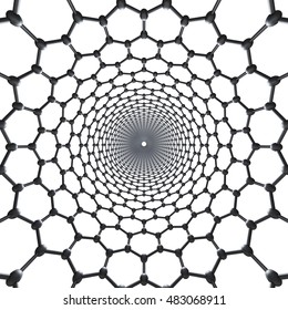 Graphene tubular structure with white background - 3D illustration of tubular graphene 