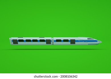 Graphic 3D Model Of An Electric Train Or Metro On A Green Isolated Background. Train, Metro, High-speed Train, Express, 3D Model, Graphics. Side View.