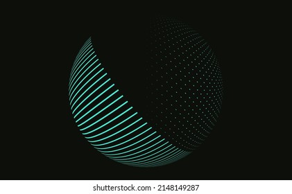 Graphic Abstract Hollow Sphere In Turquoise On Black