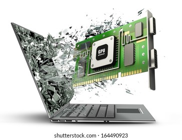 Graphic Card GPU Exit By A Monitor Of Laptop Screen Isolated On White Background High Resolution 3d 