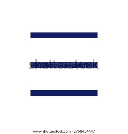 A graphic design element featuring three horizontal dark blue bars of equal length, aligned vertically and isolated on a clean white background, suitable for use in templates, infographics, or as a placeholder