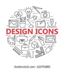 Graphic Design Icons,  Symbols. Printing And Graphic Design Icons In Thin Outlines.