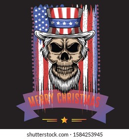 Graphic Design Skull Uncle Sam Merry Christmas T Shat 