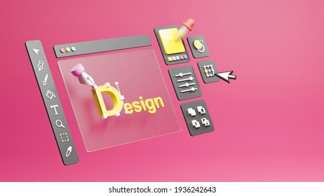 Graphic Designer Creative Creator Design Logo Artwork Curve Pen Tool Illustration Equipment Icons Digital Computer Display Workspace. Graphic Design Software. 3d Rendering.