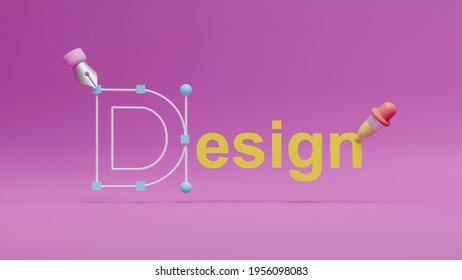 Graphic Designer Creative Creator Design Logo Artwork Curve Pen Tool Illustration Equipment Icons Digital Computer Display Workspace. Graphic Design Software. 3d Rendering.