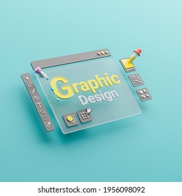 Graphic Designer Creative Creator Design Logo Artwork Curve Pen Tool Illustration Equipment Icons Digital Computer Display Workspace. Graphic Design Software. 3d Rendering.