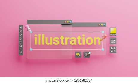 Graphic Designer Creative Creator Design Logo Artwork Curve Pen Tool Illustration Equipment Icons Digital Computer Display Workspace. Graphic Design Software. 3d Rendering.