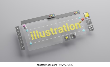 Graphic Designer Creative Creator Design Logo Artwork Curve Pen Tool Illustration Equipment Icons Digital Computer Display Workspace. Graphic Design Software. 3d Rendering.