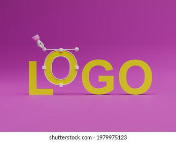 Graphic Designer Creative Creator Design Logo Artwork Curve Pen Tool Illustration Equipment Icons Digital Computer Display Workspace. Graphic Design Software. 3d Rendering.