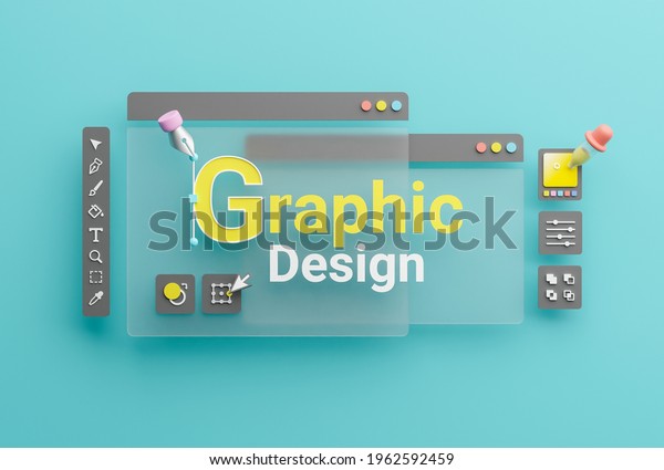 Graphic designer\
creative creator design logo artwork curve pen tool illustration\
equipment icons digital computer display workspace. Graphic design\
software. 3d\
rendering.