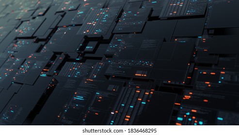 Graphic Of Digital Interface Of Data Analysis Process. User Interface, Digital Screen, HUD And Datacenter Laboratory Research Display. 3D Render