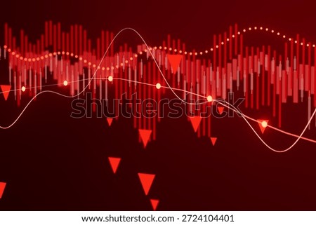 A graphic display shows various data trends with red colors. Lines and shapes indicate increases and decreases in values. This serves to illustrate information visually.