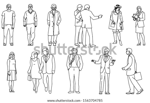 Graphic Drawing Men Women Standing Clothes Stock Illustration ...