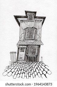 Graphic Drawing Of The Old Crooked House