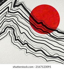 
Graphic Eye Lines And Red Sun