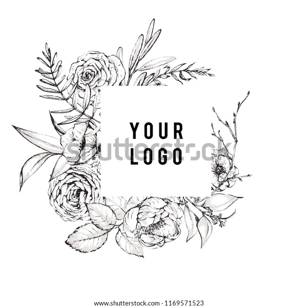 Graphic Floral Illustration Black White Inked Stock Illustration 1169571523