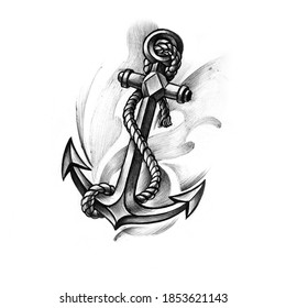 Graphic Freehand Drawing Anchor Sketch Tattoo Stock Illustration ...