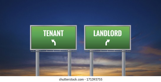 Graphic Of A Green Landlord And Tenant Sign On Sunset Background