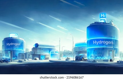 Graphic Of Hydrogen Energy Car At Hydrogen Station,futuristic City