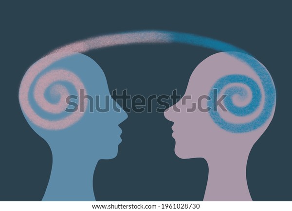 Graphic illustration dialogue between two people.
Telepathy. Empathy
