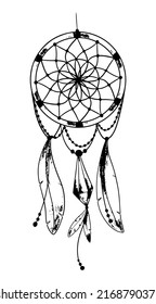 Graphic Illustration Dreamcatcher Sketch For Tattoo, Print