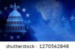 Graphic illustration of iconic American Capitol dome and simple ring of stars on abstract oil paint background. Conceptual graphic for political themed usage.