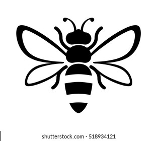 Graphic illustration of silhouette honey bee. Isolated on background drawing for honey products, package, design.