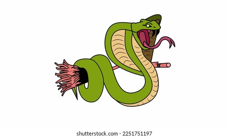 Graphic illustration snake wrapped around broom