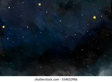 graphic illustration of starry night sky. Idea of making wish, peaceful, tranquil, artistic template background wallpaper