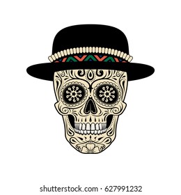 Graphic Illustration Of Sugar Skull In Hat