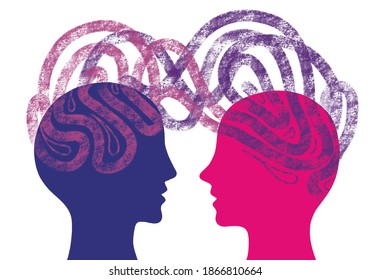 Graphic Illustration Telepathy, Empathy. Communication Between Two People. Dialogue.