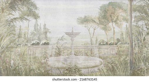 Graphic Illustration Toscana Garden Design Interior Stock Illustration ...