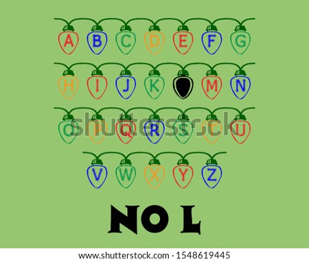 A graphic joke of a string of Christmas Tree fairy lights with letters in, missing the Letter L, so No L, or Noel. Photo stock © 