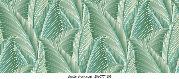 graphic leaves exotic foliage seamless pattern in bamboo green shades
