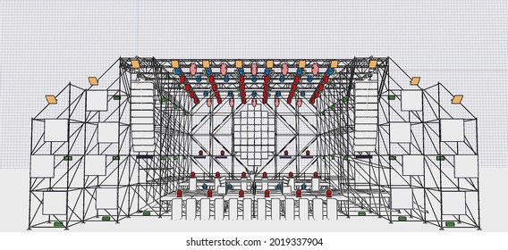 Graphic Representation Of The Stage, Graphics, Motion Design, Stage, Sound, Light, Concert.