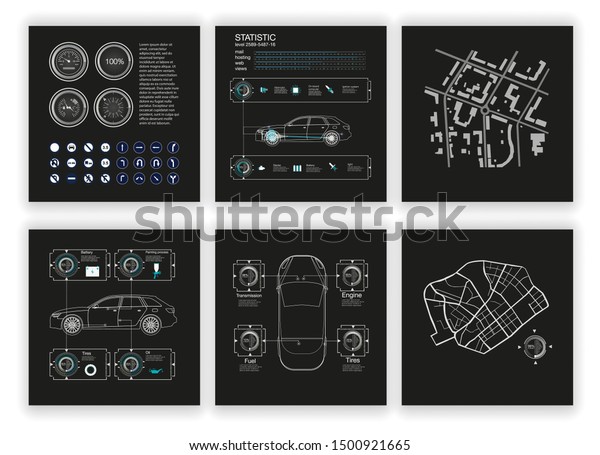 graphic set. Map icons set. Black background.\
World map set. Transportation icons set. Globe sign. Earth globe.\
Automotive\
technology.